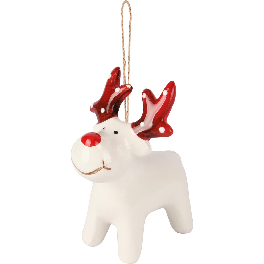 Dekoratief | Hanger rendiertje, wit/rood, dolomiet, 7x5x8cm | A255366