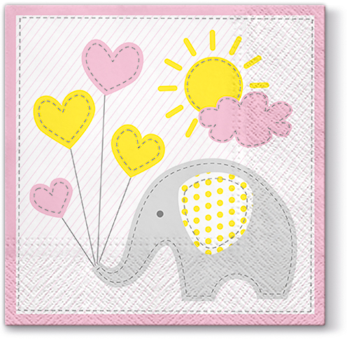Dekoratief | Pakje 20 servetten 'Cute elephant, light pink' 33x33cm | A701253