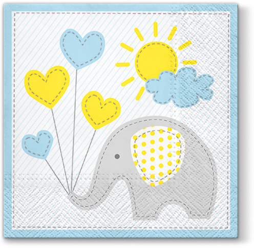 Dekoratief | Pakje 20 servetten 'Cute elephant, light blue' 33x33cm | A701254