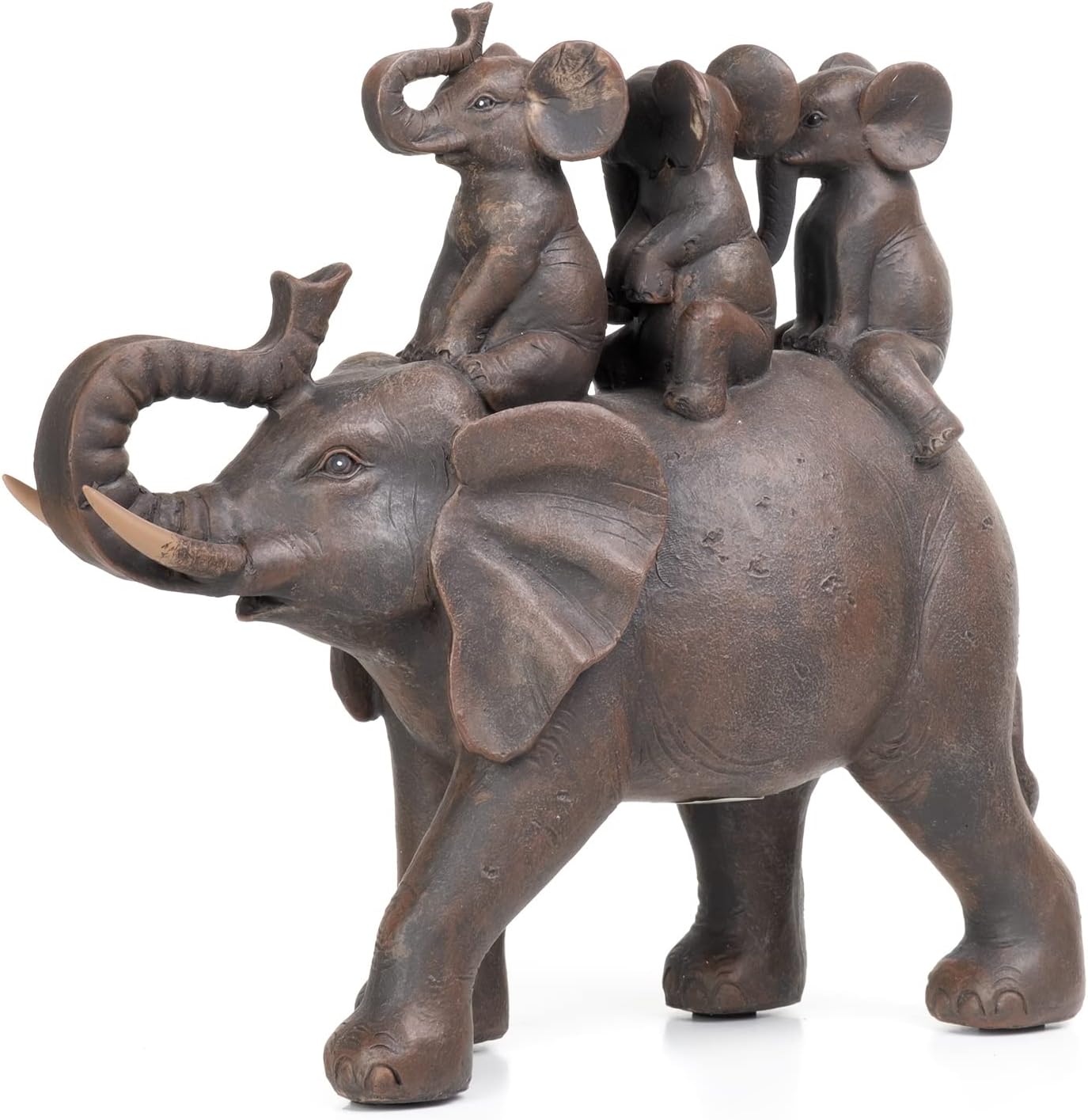 Beeld Olifant vader met kindjes olifanten op rug bruin zwart 24 x 26 x 9,5 cm polyresin | CT-124 | Home Sweet Home