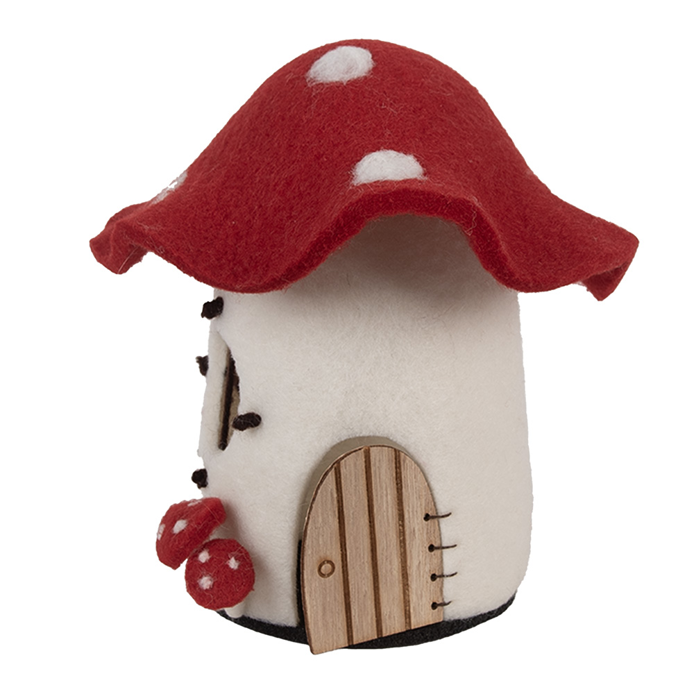 Clayre & Eef | Vilten Huis Wit Rood 20x20x18 cm | 66293