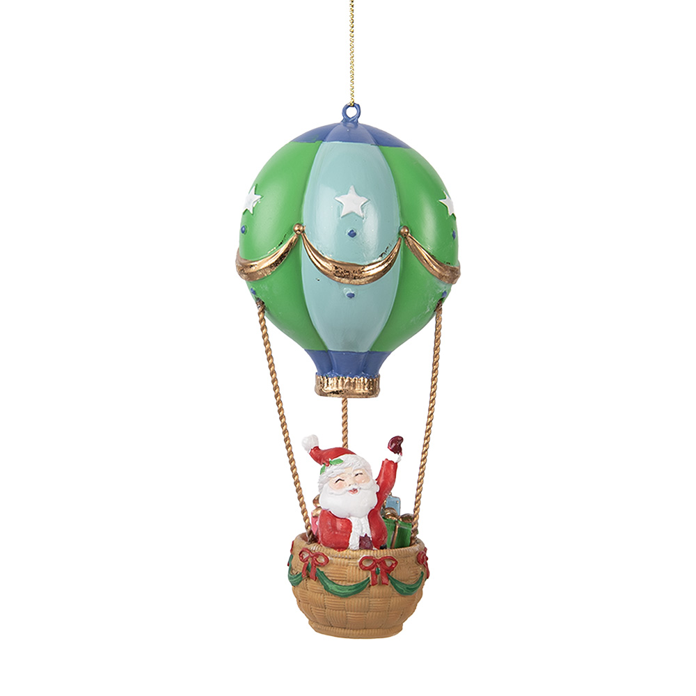 Clayre & Eef | Decoratie hanger Kerstman in Luchtballon Groen Blauw ø 8x18 cm | 6PR5613