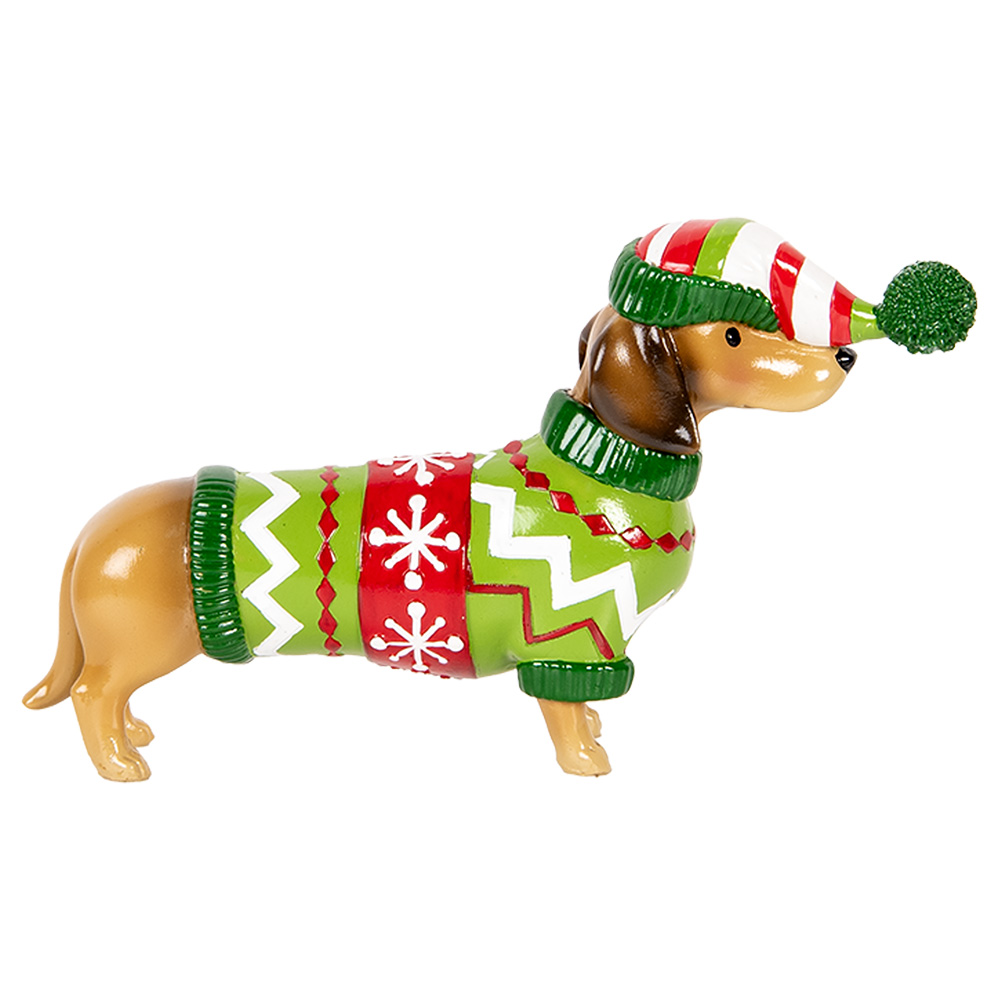 Clayre & Eef | Decoratie Hond Bruin Groen 24x5x14 cm | 6PR5620