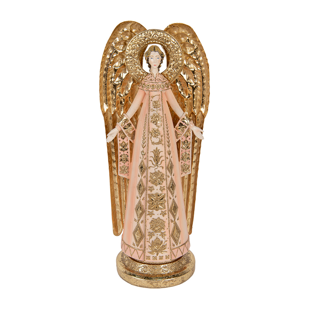 Clayre & Eef | Decoratie Engel Roze Goudkleurig 20x15x46 cm | 6PR5627
