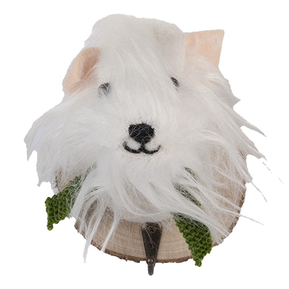 Clayre & Eef | Wandhaak Vilten Hond Wit Bruin 11x15x14 cm | 66295