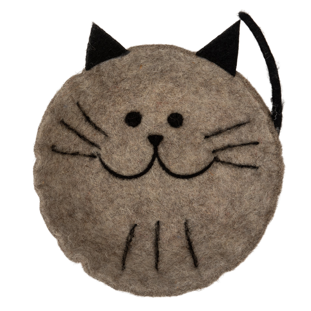 Clayre & Eef | Vilten schaal Kat Grijs Zwart 18x18x6 cm | 66300