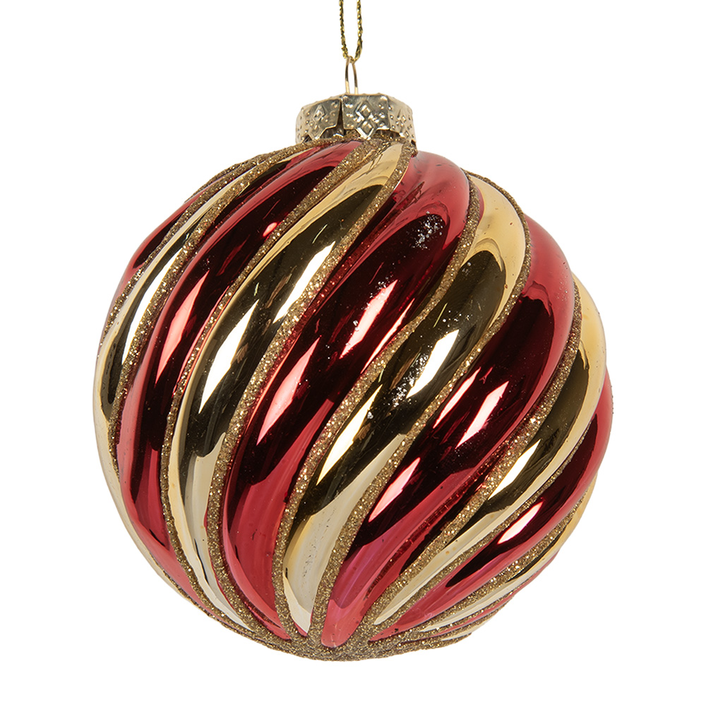 Clayre & Eef | Kerstbal Goudkleurig Rood ø 8x8 cm | 6GL5136