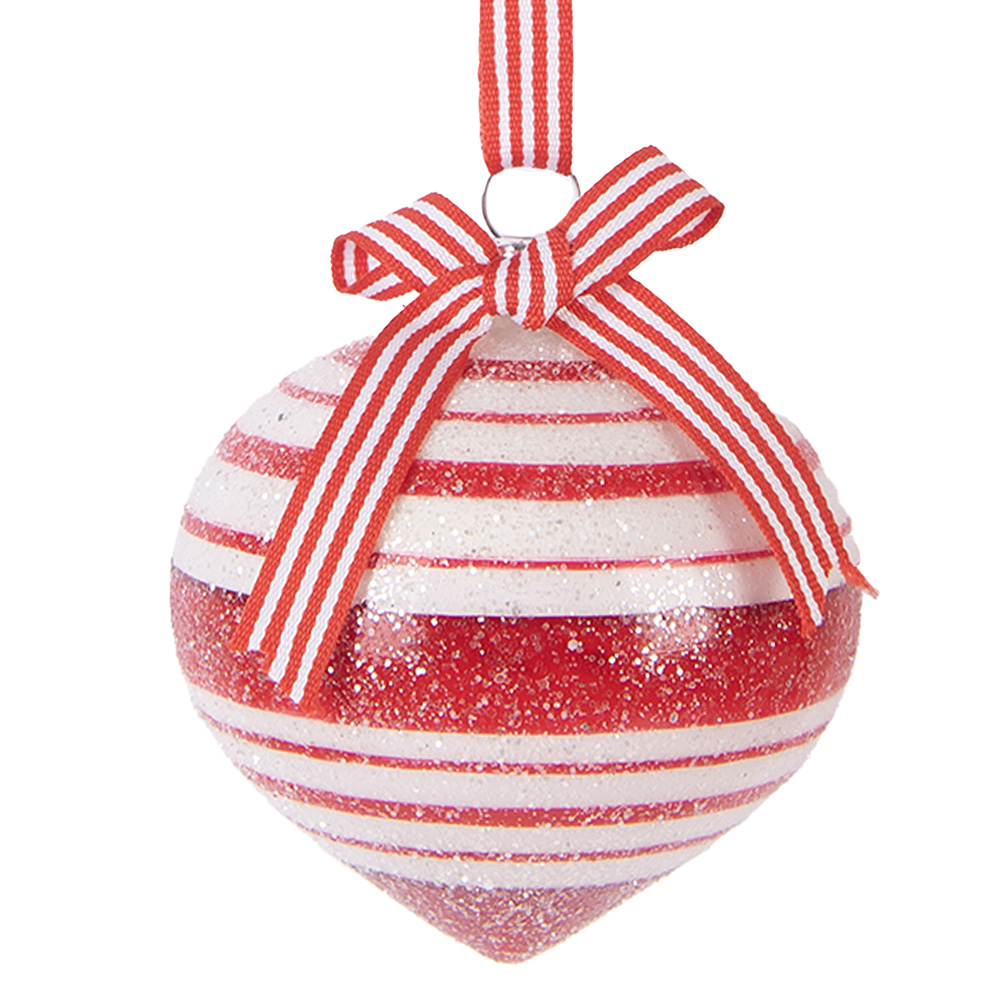 Clayre & Eef | Kerstbal Rood Wit ø 8x8 cm | 6GL5180