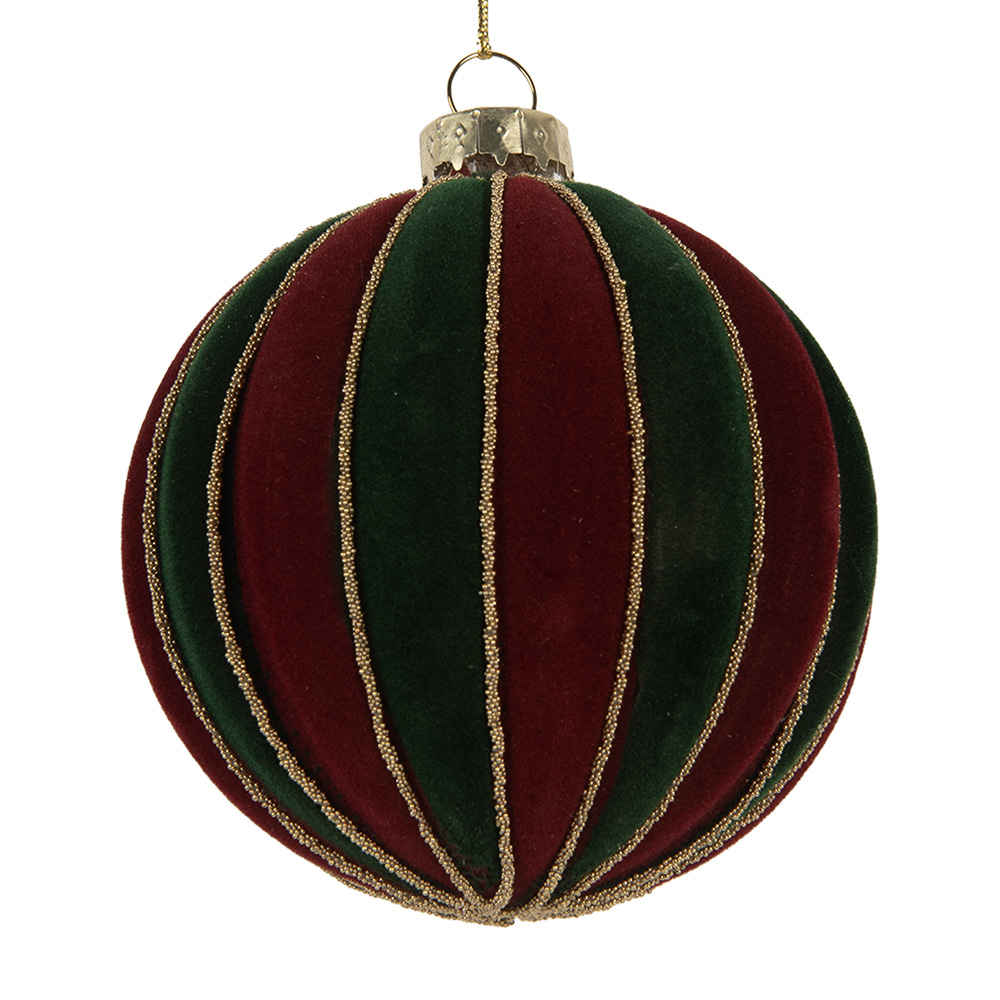 Clayre & Eef | Kerstbal Rood Groen ø 8x8 cm | 6GL5283