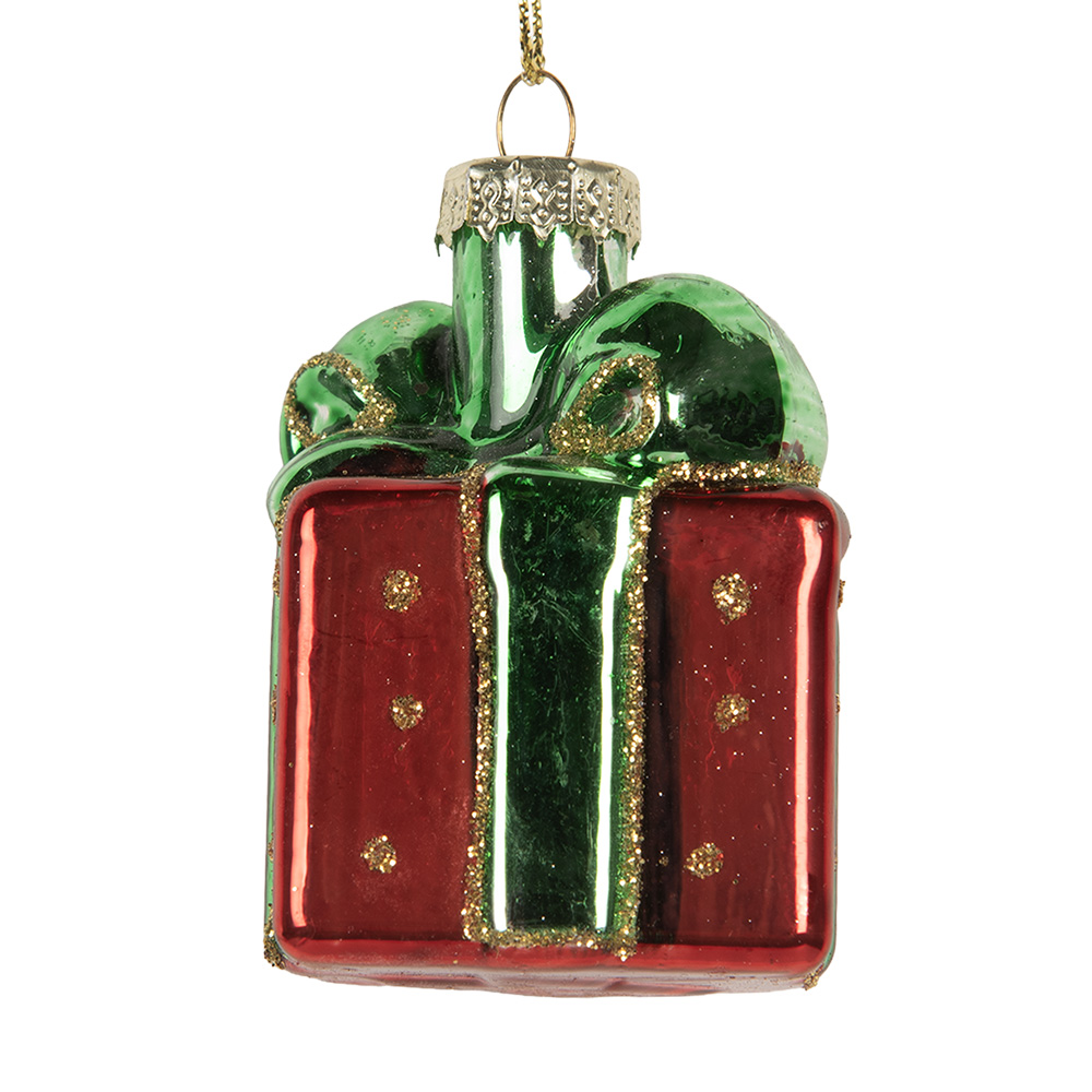 Clayre & Eef | Kersthanger Rood Groen 4x4x6 cm | 6GL5300