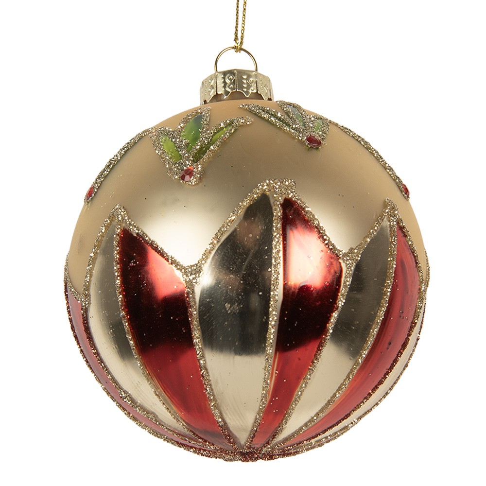 Clayre & Eef | Kerstbal Goudkleurig Rood ø 8x8 cm | 6GL5316