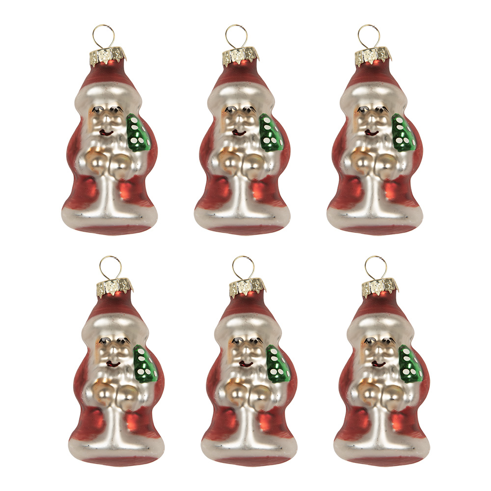 Clayre & Eef | Kersthanger (set 6) Rood Zilverkleurig ø 3x35 cm | 6GL5322