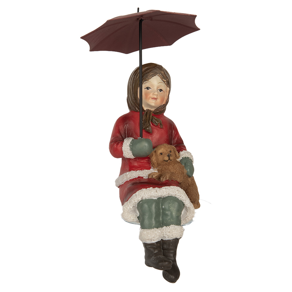 Clayre & Eef | Decoratie Kind met Hond Rood Bruin 10x7x19 cm | 6PR5523