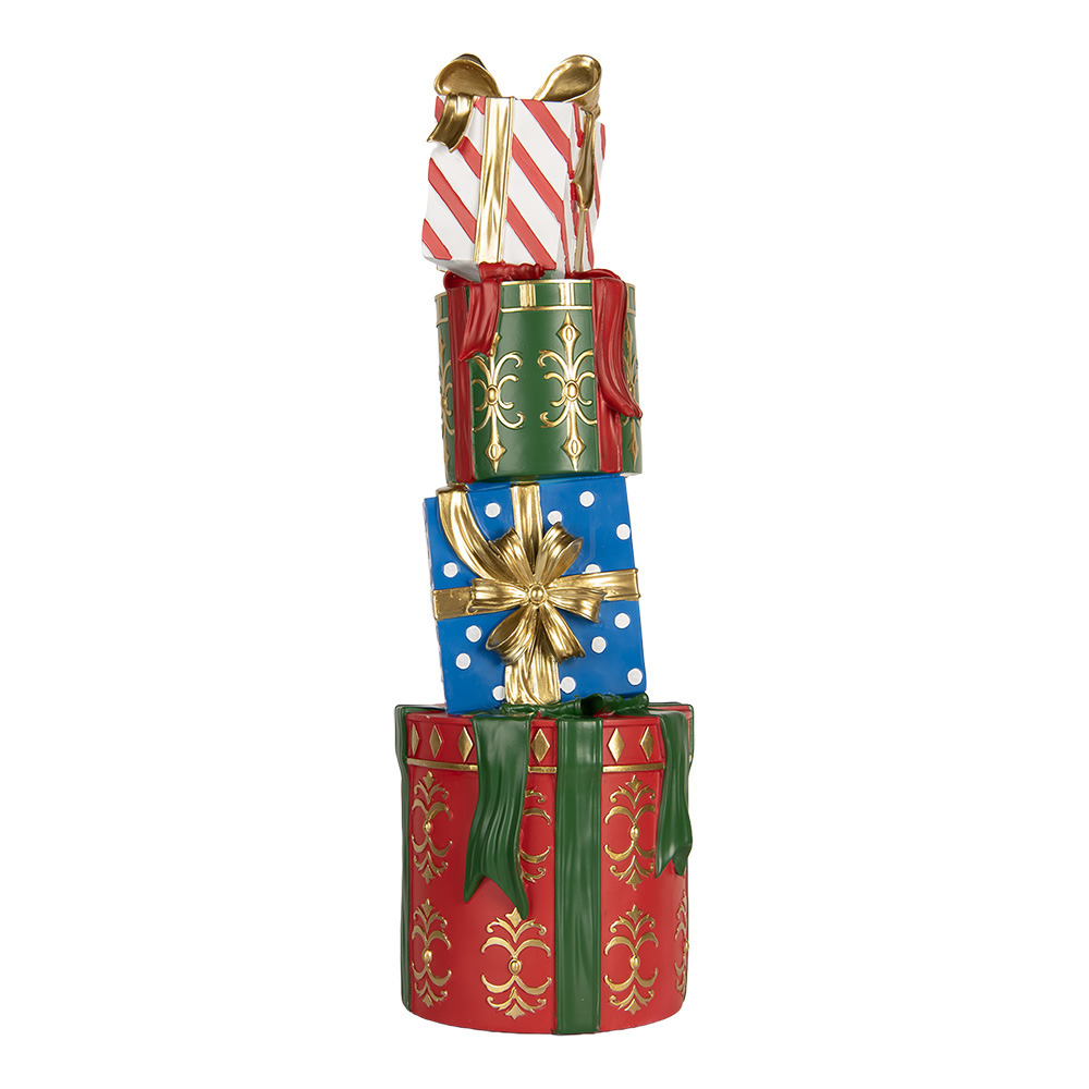 Clayre & Eef | Decoratie van opgestapelde Cadeautjes Rood Groen 23x22x71 cm | 5PR0191