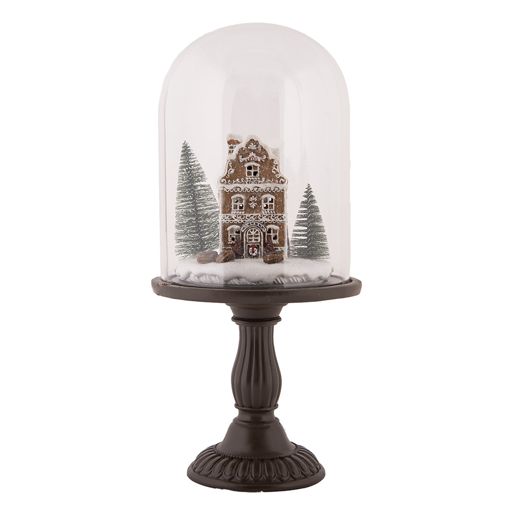Clayre & Eef | Glazen Stolp met decoratie LED Bruin ø 17x36 cm / 2xAAA | 6GL5190