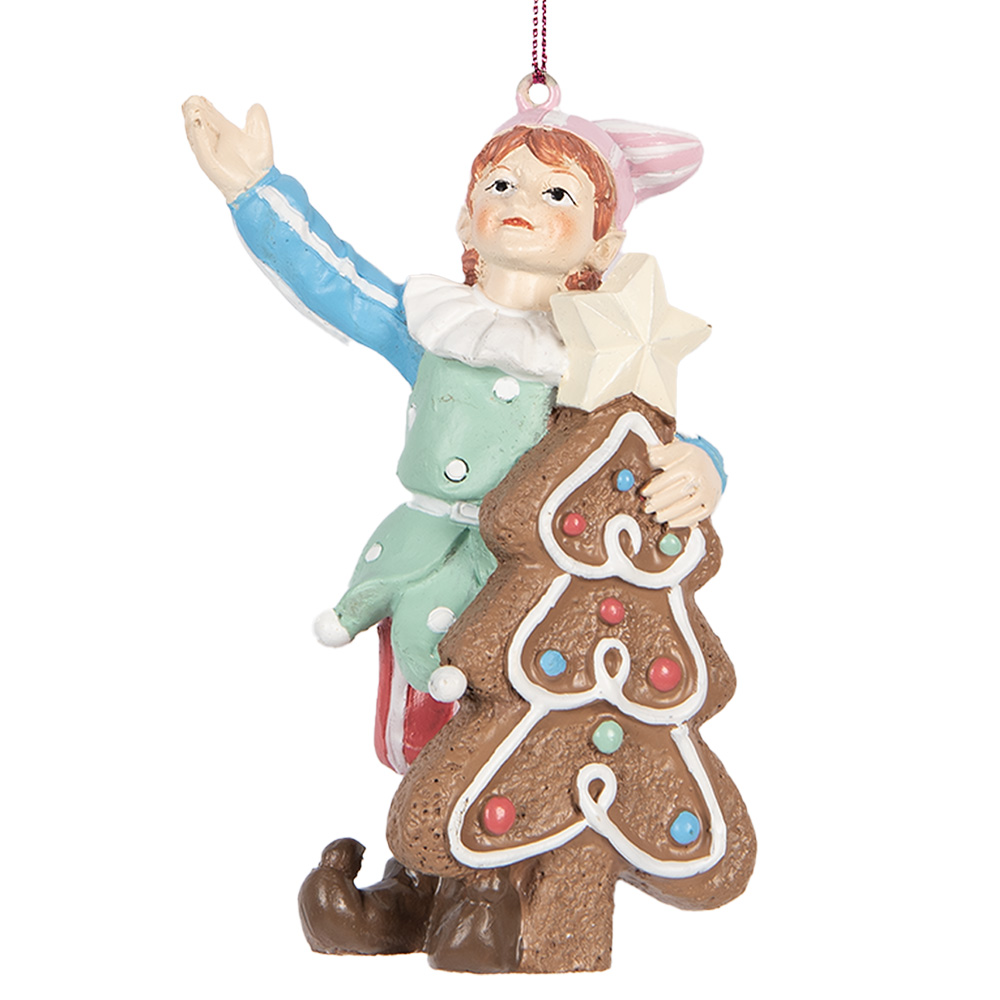 Clayre & Eef | Decoratie hanger elf Groen Bruin 8x4x11 cm | 6PR5298