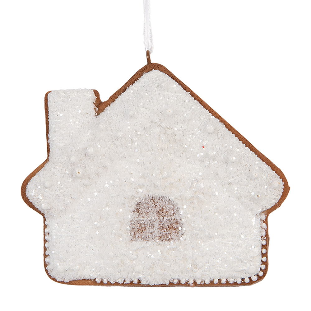 Clayre & Eef | Decoratie hanger huisje Wit Bruin 9x1x8 cm | 6PR5329