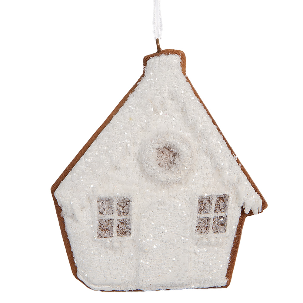 Clayre & Eef | Decoratie hanger huisje Wit Bruin 9x1x10 cm | 6PR5330