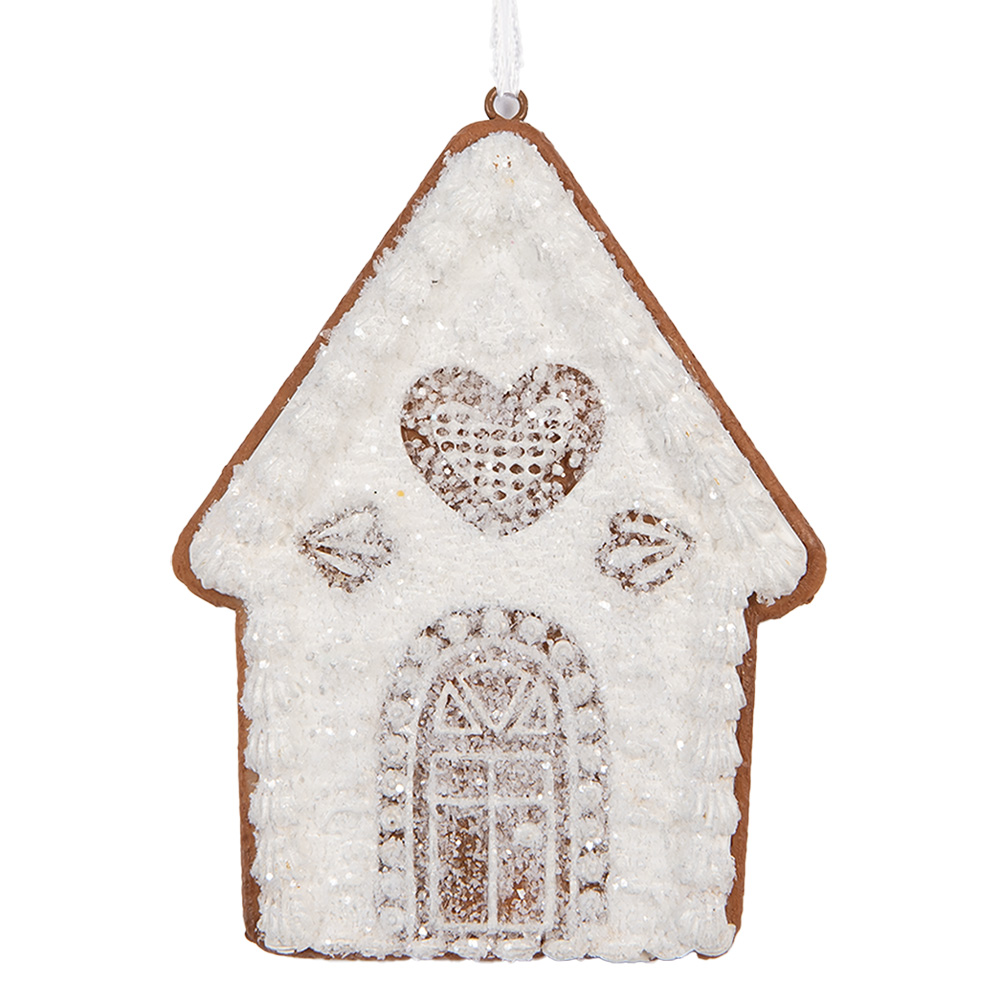 Clayre & Eef | Decoratie hanger huisje Wit Bruin 8x1x10 cm | 6PR5331