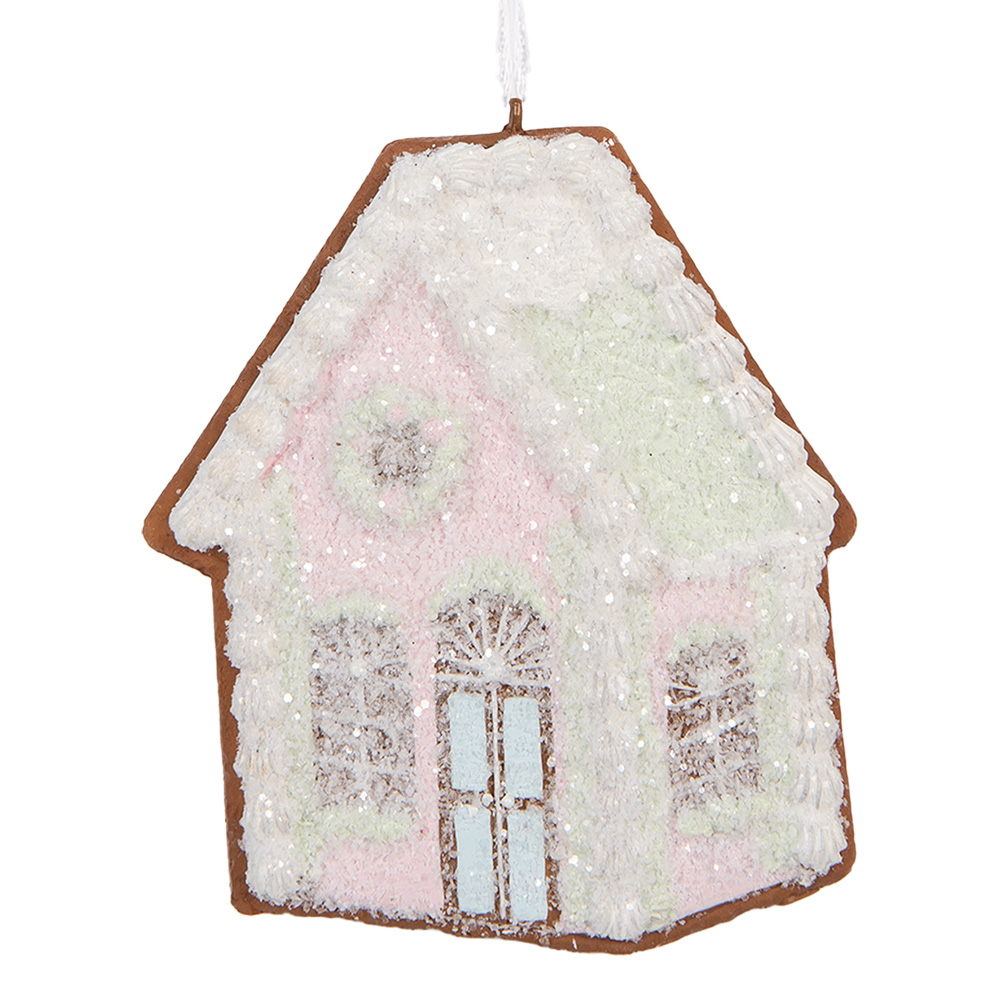 Clayre & Eef | Decoratie hanger huisje Roze Groen 9x1x10 cm | 6PR5335