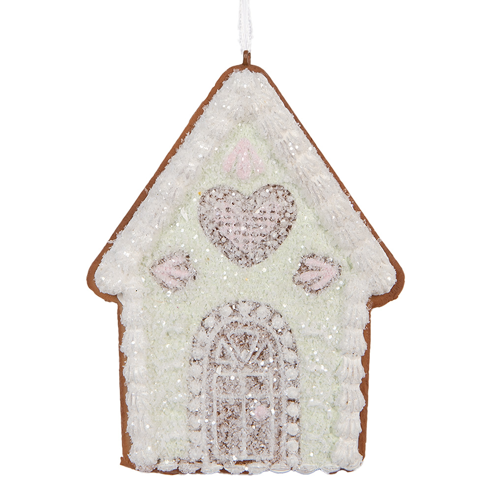 Clayre & Eef | Decoratie hanger huisje Groen Wit 8x1x10 cm | 6PR5336