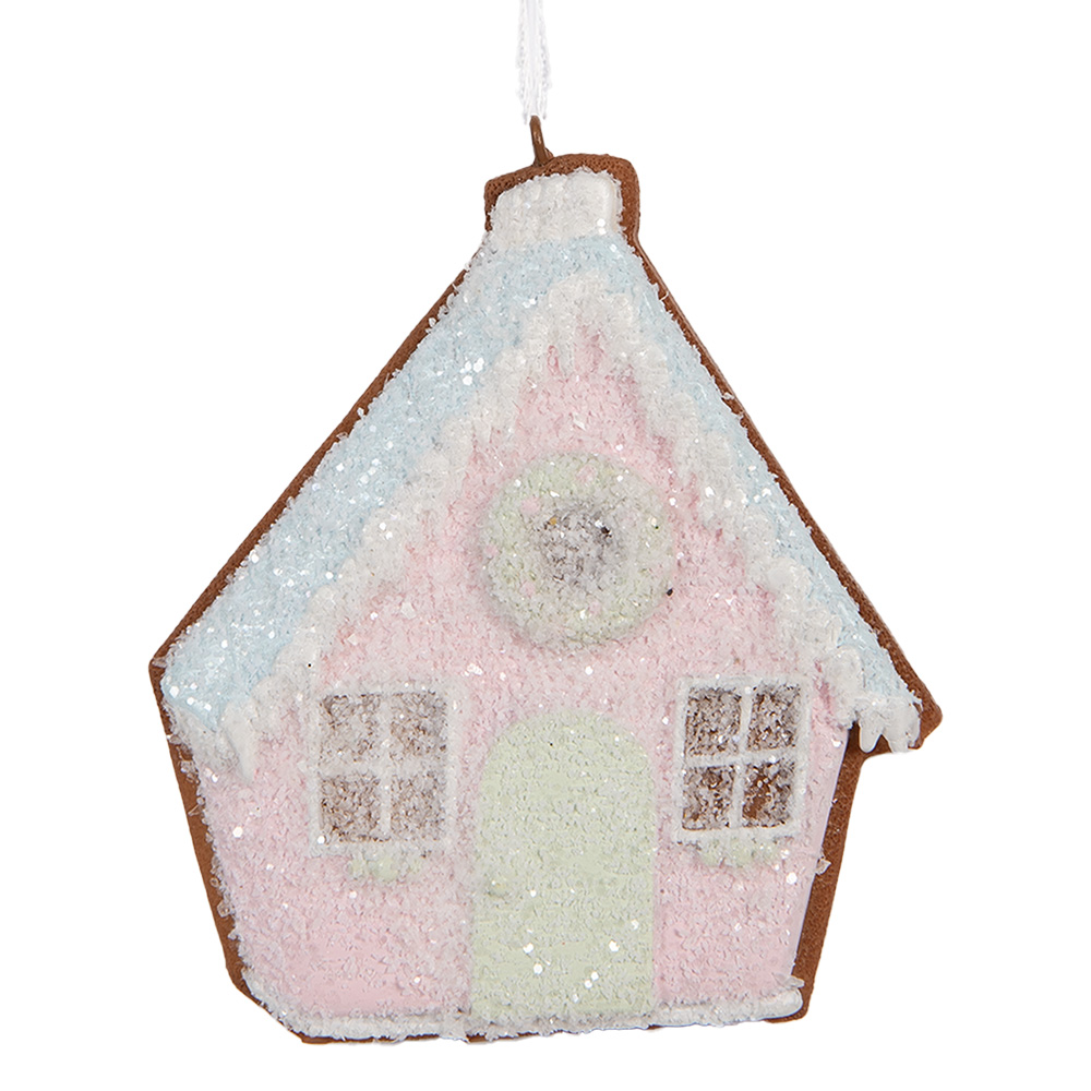 Clayre & Eef | Decoratie hanger huisje Roze Groen 9x1x10 cm | 6PR5342