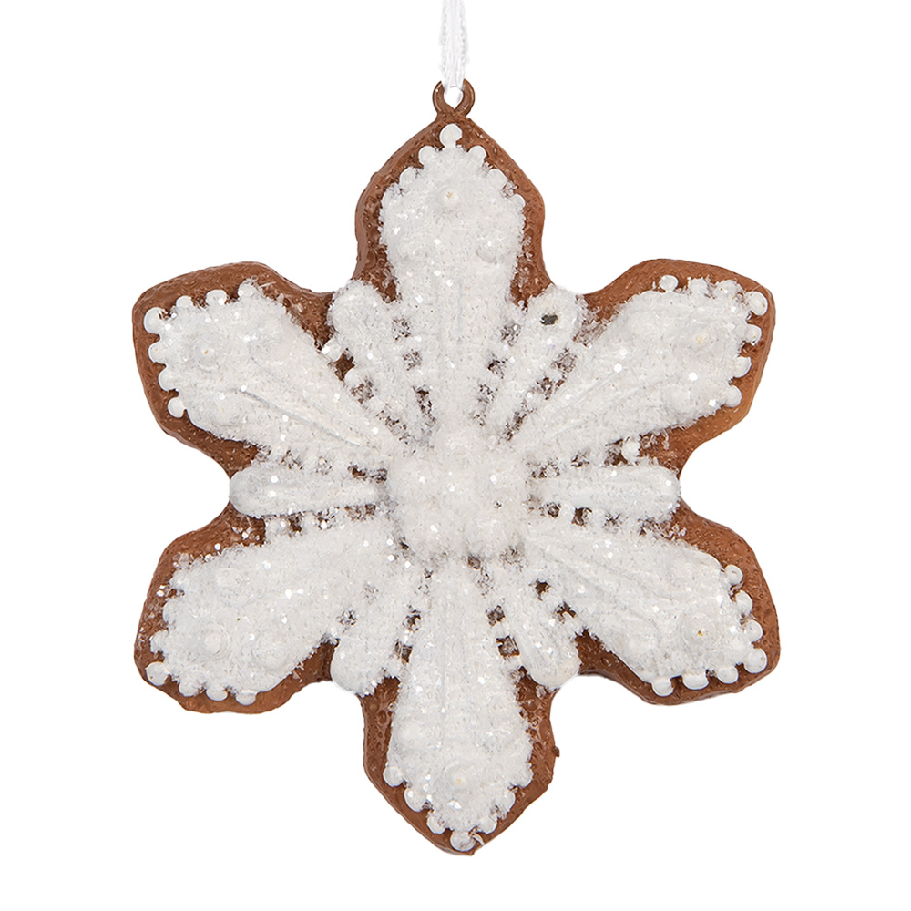 Clayre & Eef | Decoratie hanger Sneeuwvlok Wit Bruin 9x1x10 cm | 6PR5353