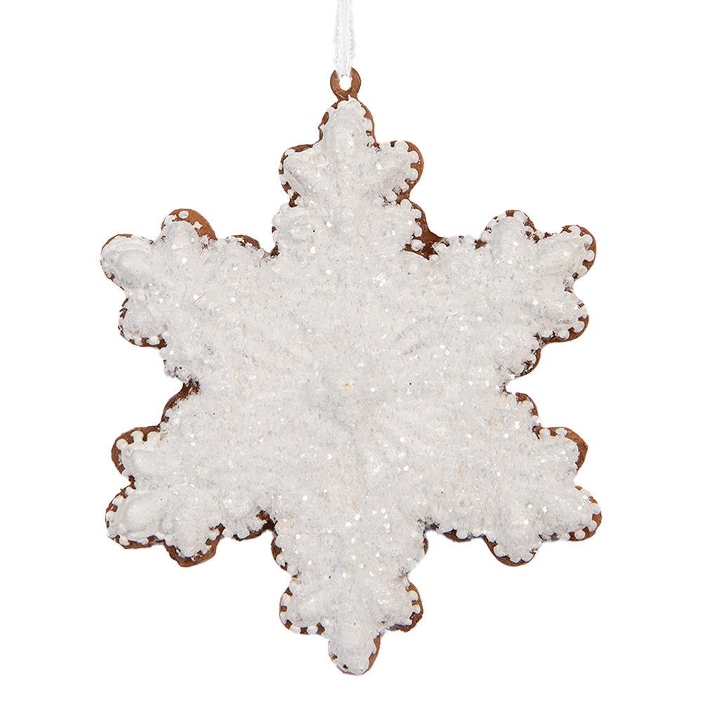Clayre & Eef | Decoratie hanger Sneeuwvlok Wit Bruin 9x1x10 cm | 6PR5358
