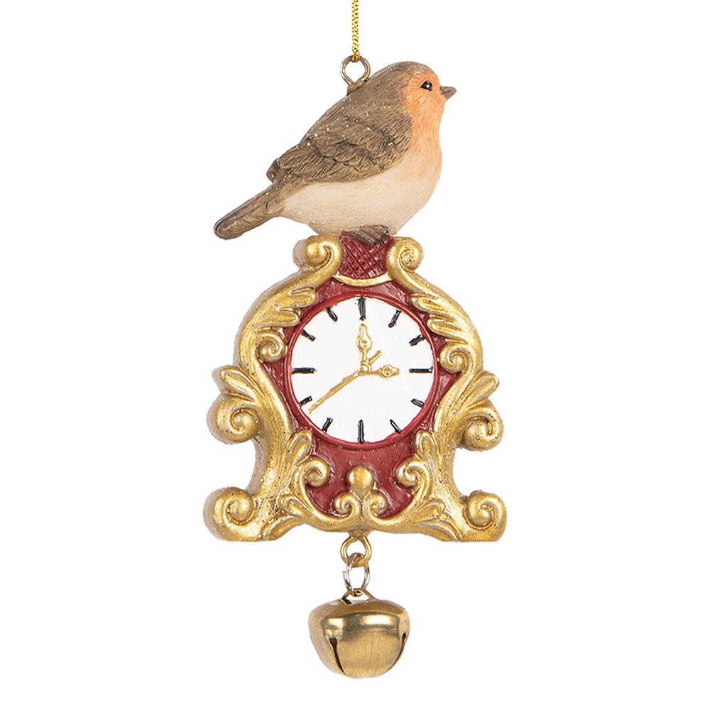 Clayre & Eef | Decoratie Hanger Vogel Bruin Goudkleurig 6x3x11 cm | 6PR5664