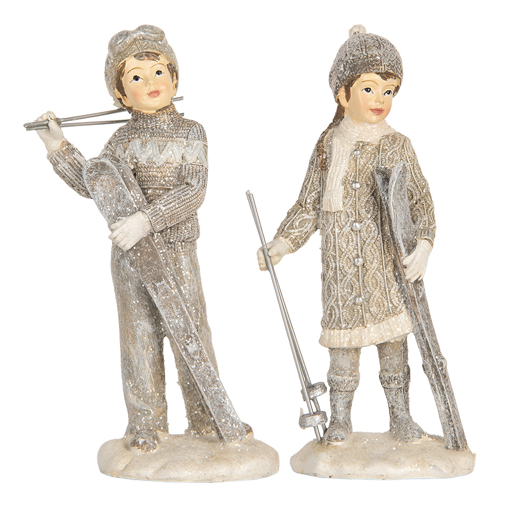 Clayre & Eef | Kerstdecoratie Kinderen set van 2 Grijs 8x5x15 cm | 6PR5921