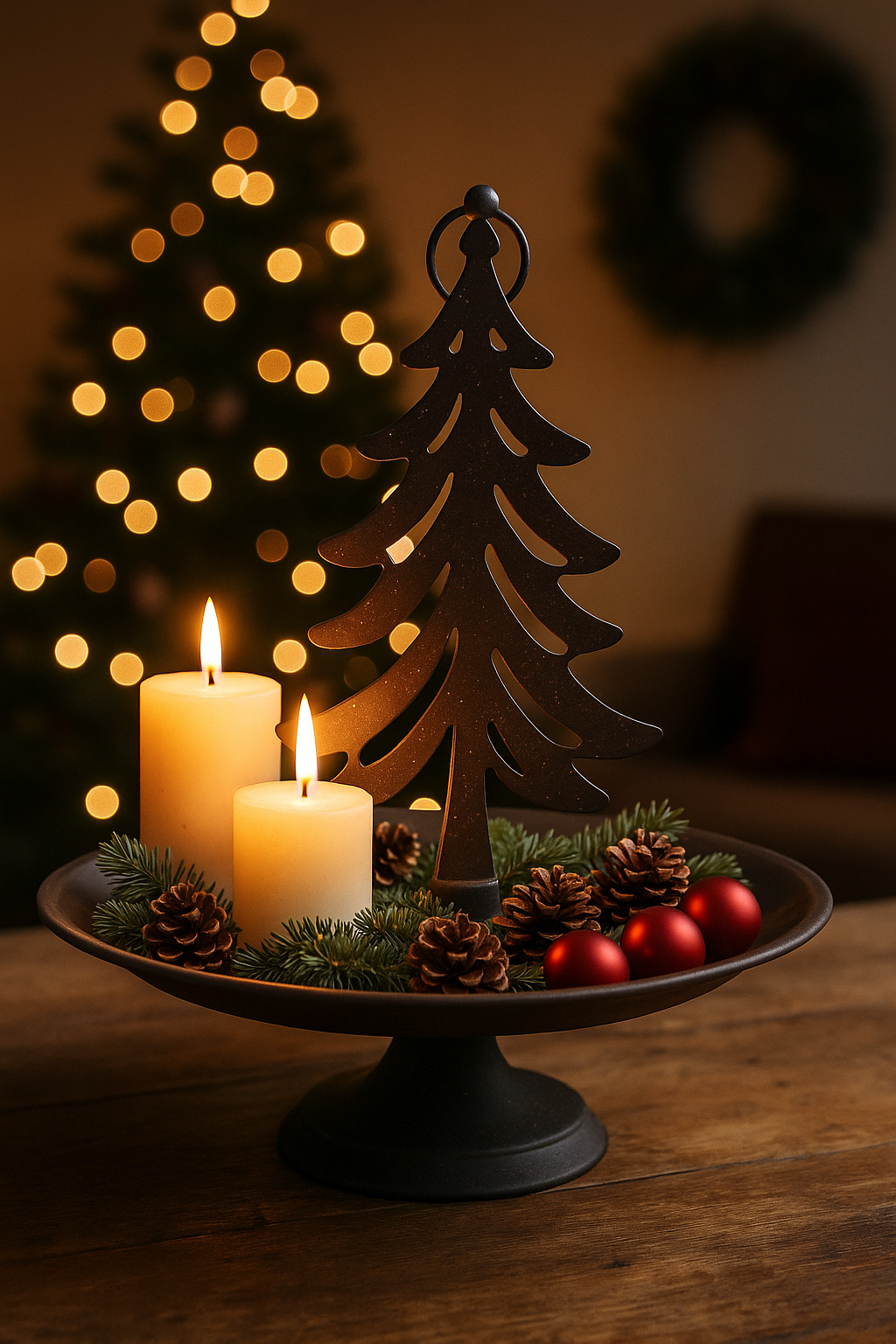 Decoratie plateau etagère kerst bruin op voet metaal 34 x 31 cm | 813091 | Home Sweet Home | Stoer & Sober Woonstijl
