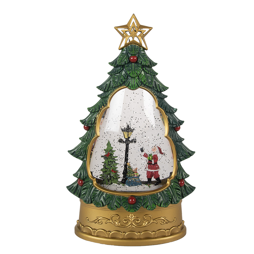 Clayre & Eef | Kerstdecoratie Kerstboom met Kerstman Groen Goudkleurig 17x9x28 cm / 3xAA | 66407