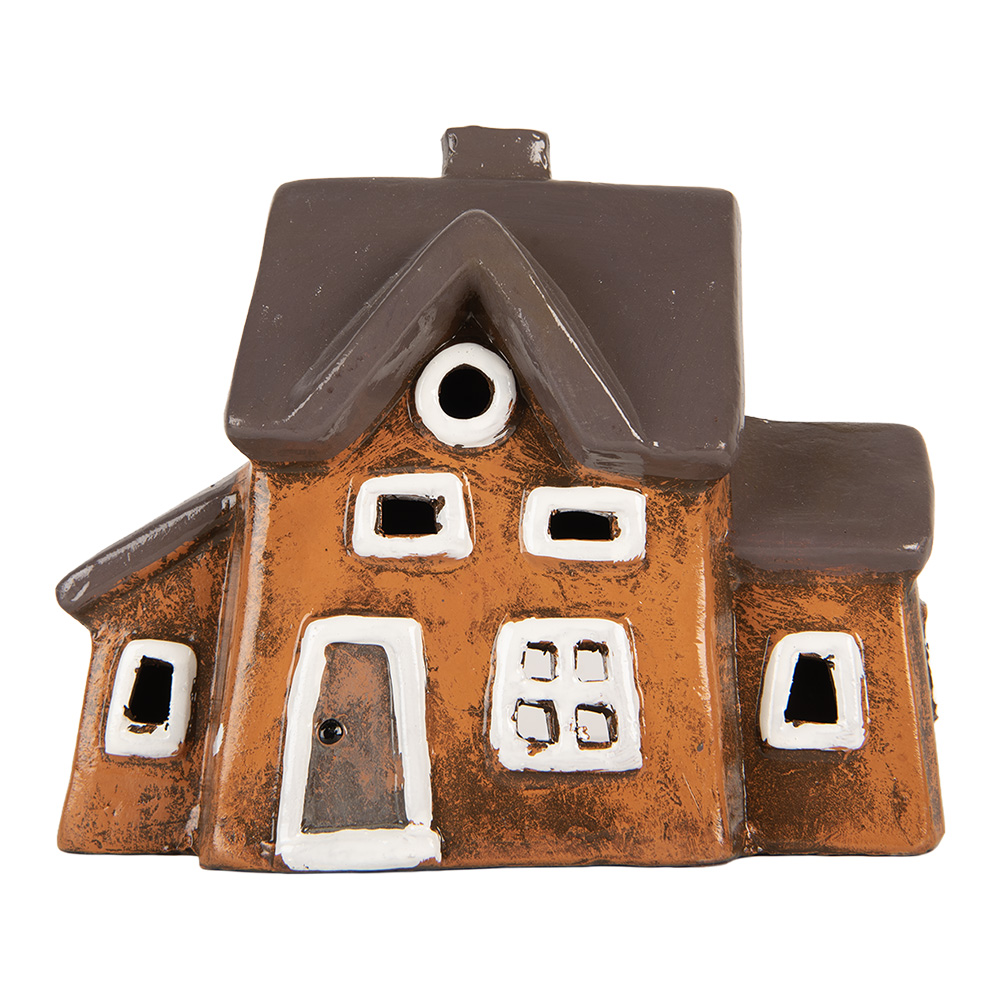 Clayre & Eef | Decoratie Huisje Oranje Grijs 20x11x16 cm | 6CE2201
