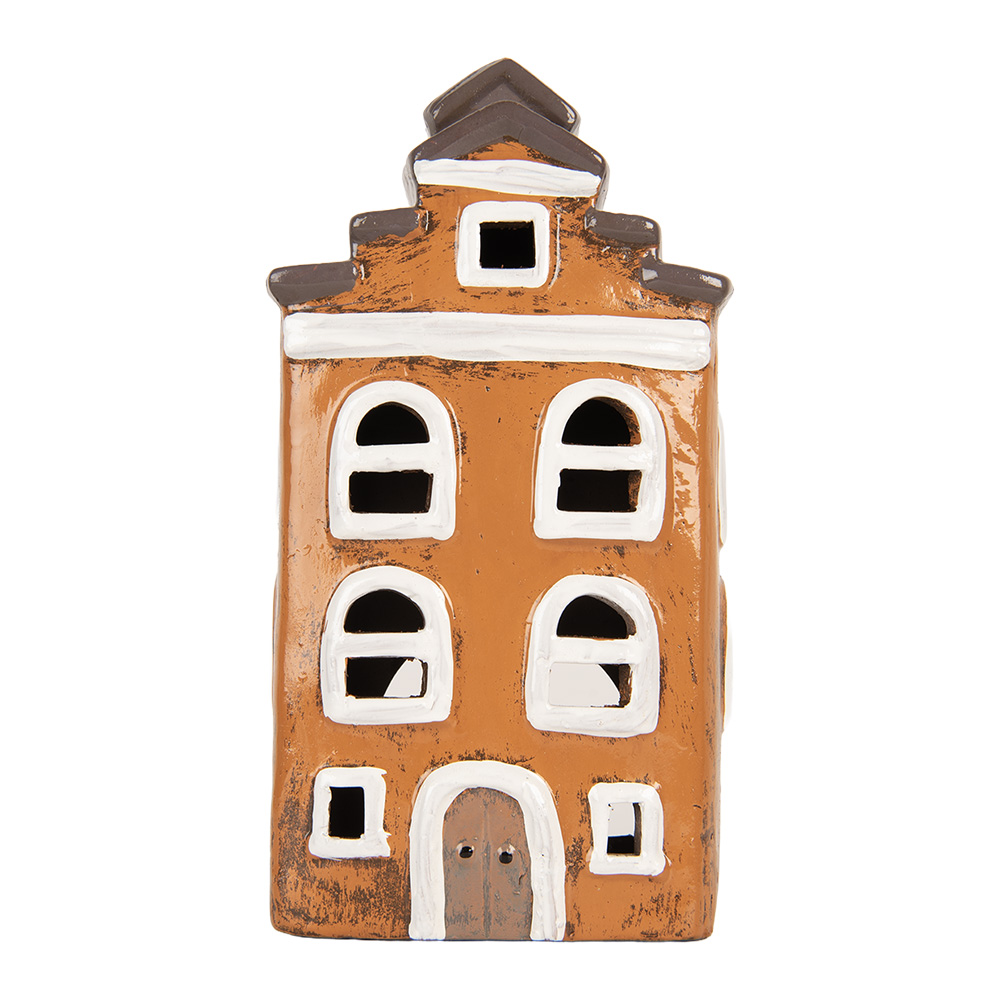 Clayre & Eef | Decoratie Huisje Oranje Grijs 13x10x24 cm | 6CE2203