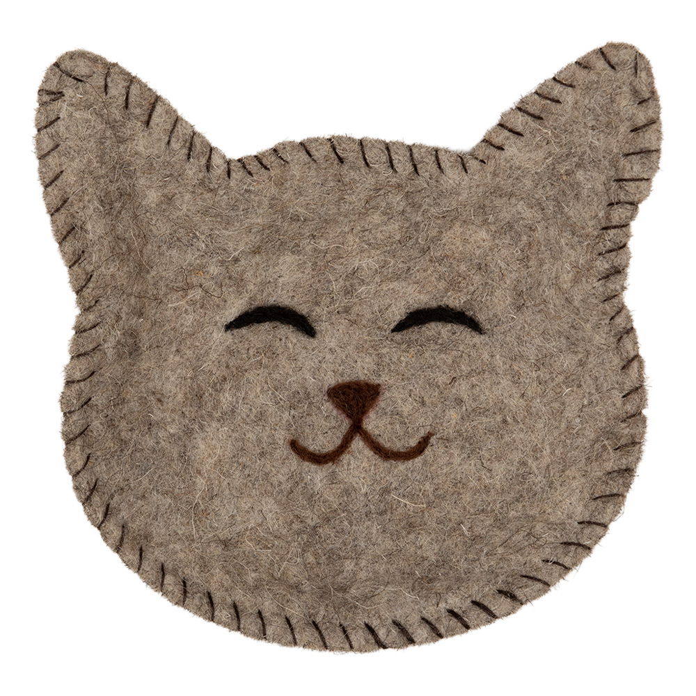 Clayre & Eef | Vilten schaal Kat Grijs Bruin 15x16x4 cm | 66301