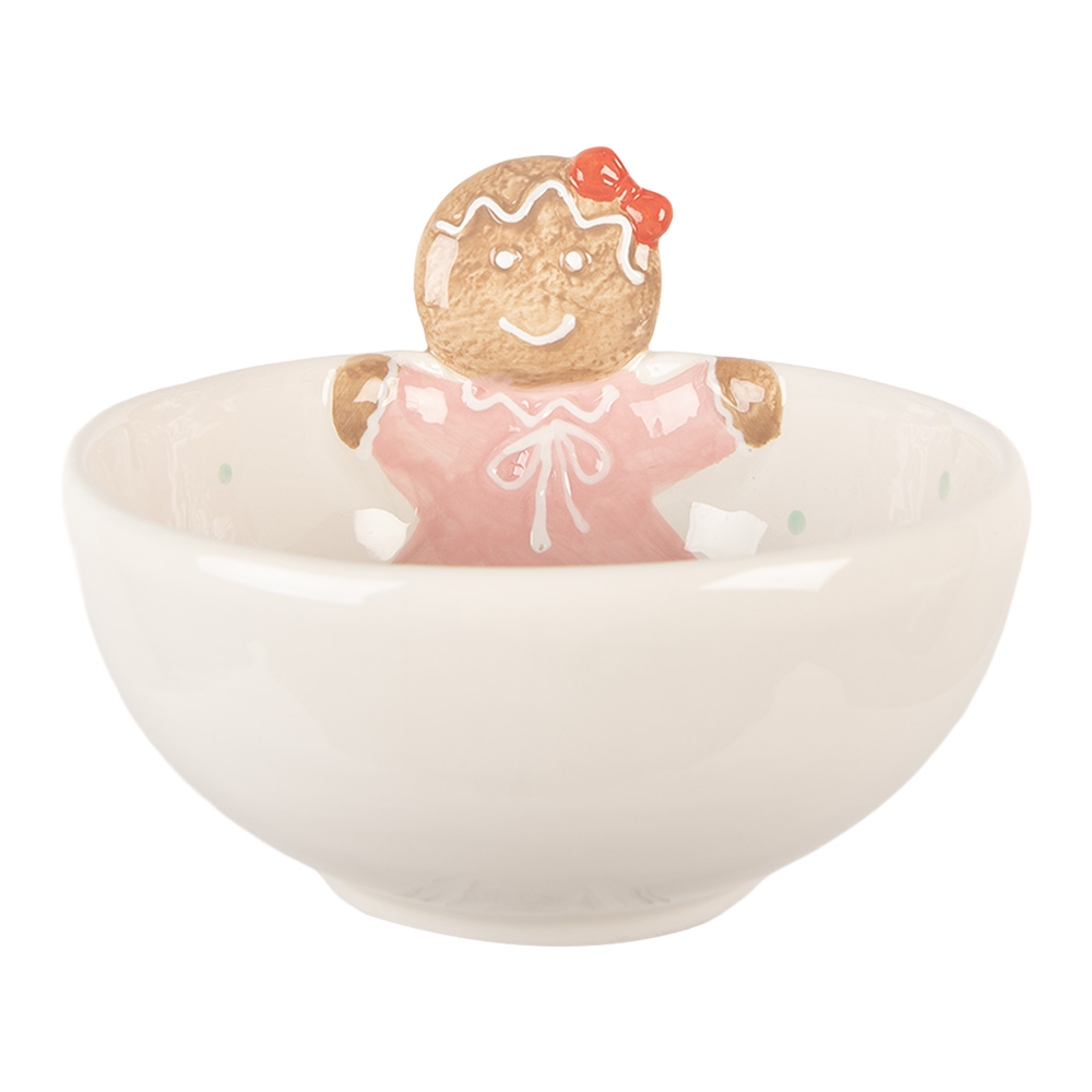 Clayre & Eef | Serveerschaaltje Wit Roze 18x17x12 cm / 700 ml | 6CE2216