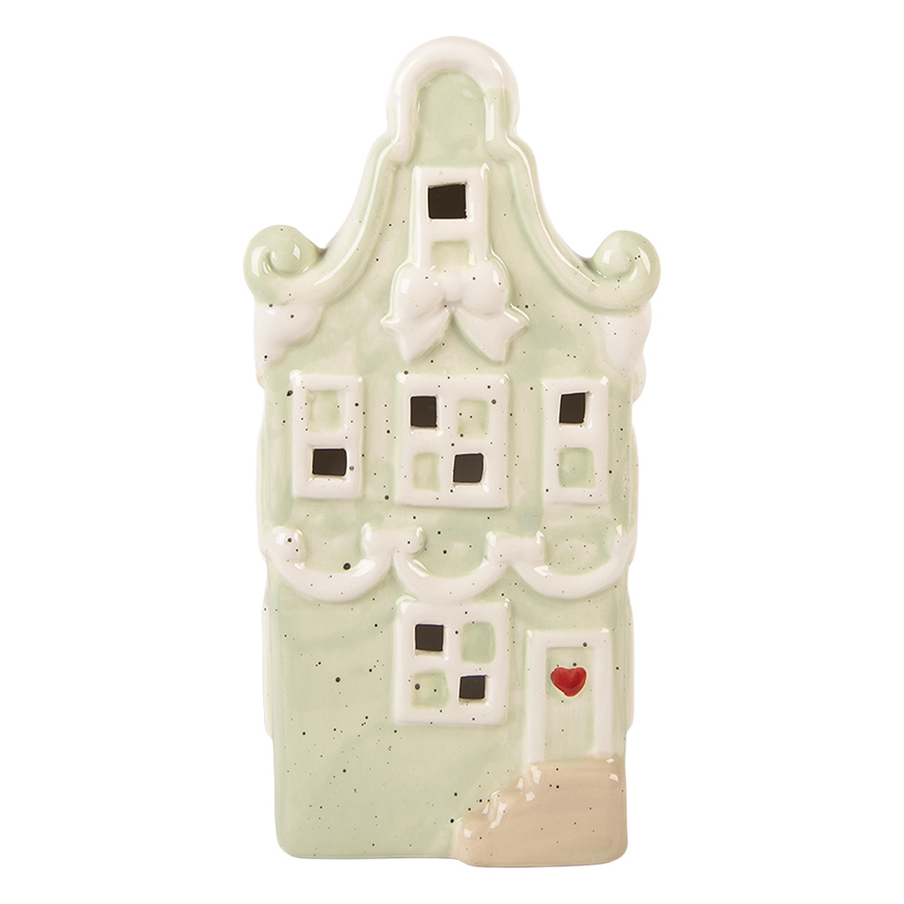 Clayre & Eef | Decoratie Huisje Groen Wit LED 11x9x22 cm | 6CE2219GR