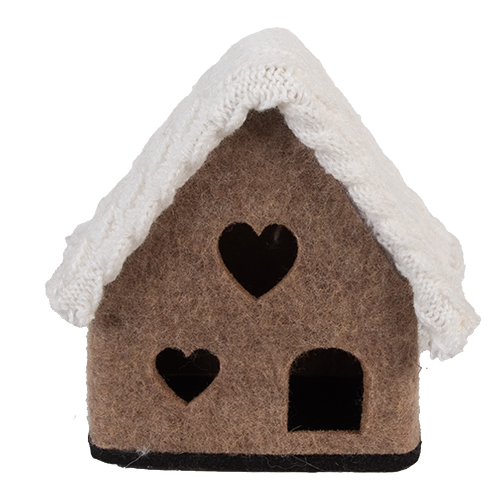 Clayre & Eef | Vilten Huis Bruin Wit 13x10x13 cm | 66306