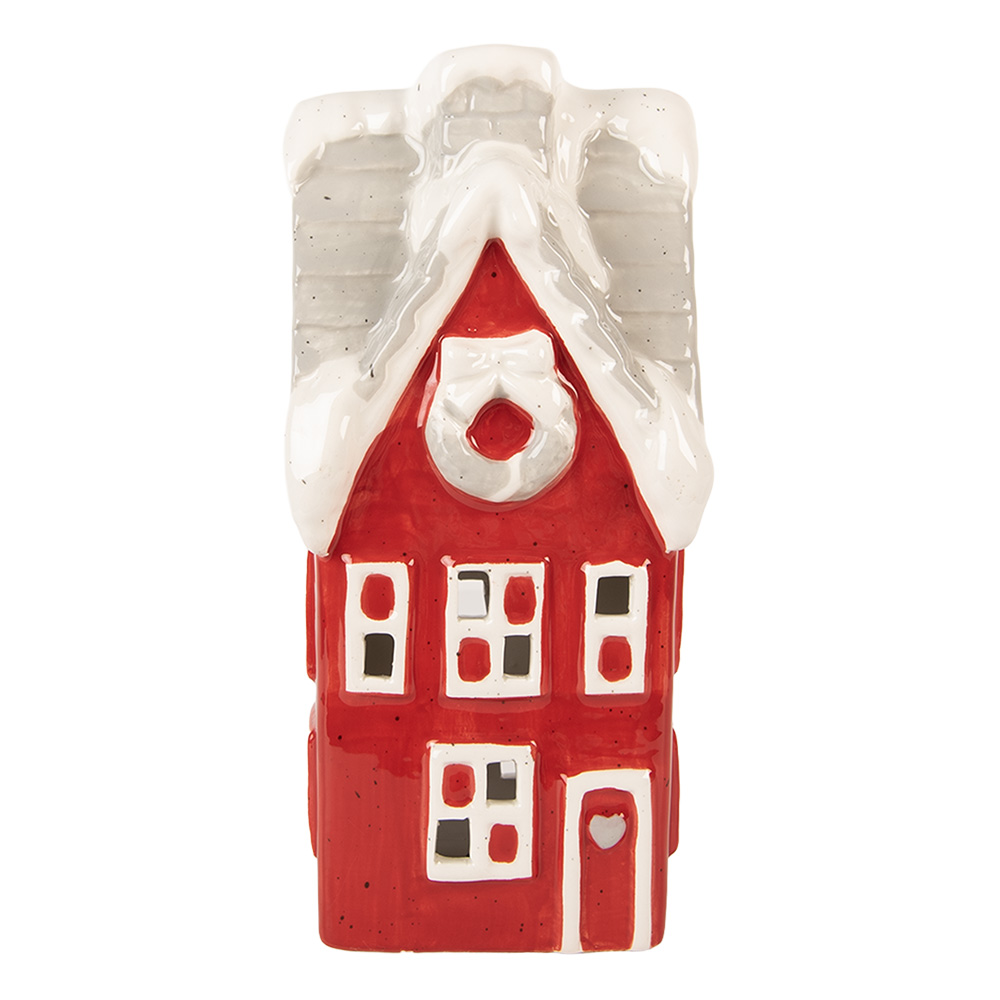 Clayre & Eef | Decoratie Huisje LED Rood Grijs 11x10x24 cm | 6CE2220R
