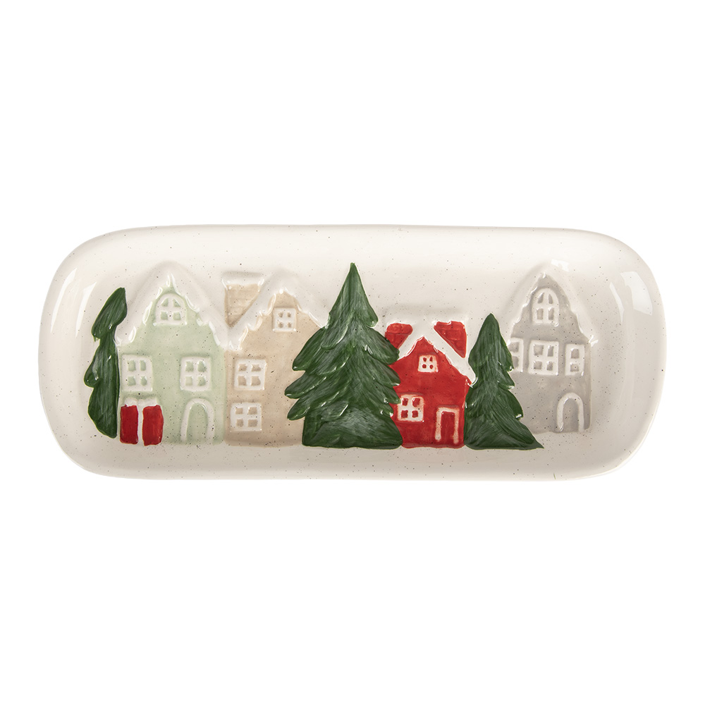 Clayre & Eef | Serveerschaal Wit Groen 30x12x3 cm | 6CE2223