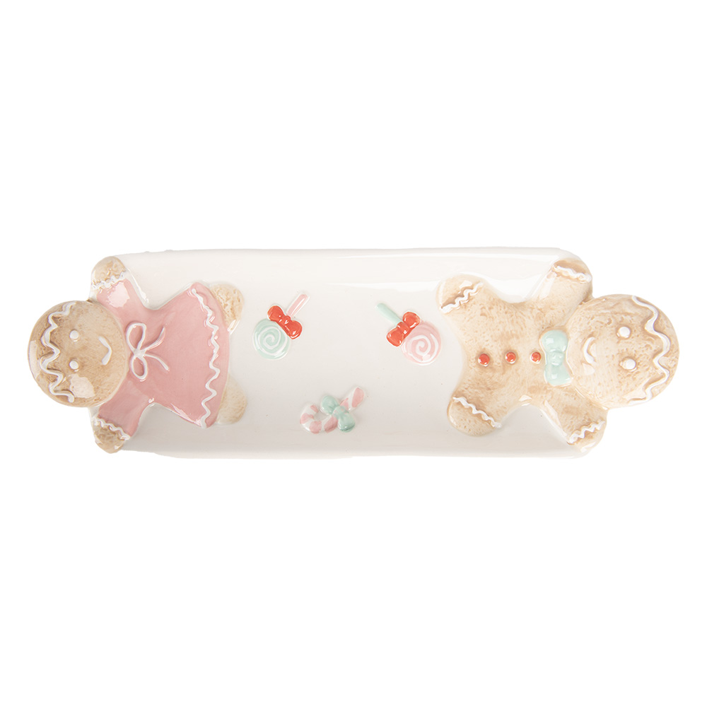 Clayre & Eef | Serveerschaal Wit Bruin 31x10x5 cm | 6CE2224