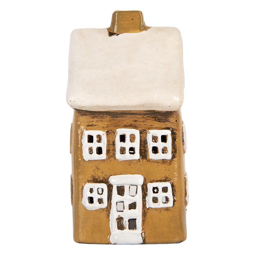 Clayre & Eef | Decoratie Huisje Bruin Beige 8x7x14 cm | 6CE2183