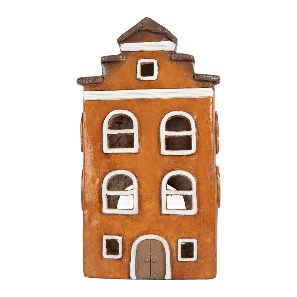 Clayre & Eef | Decoratie Huisje Oranje Grijs 20x15x34 cm | 6MG0124