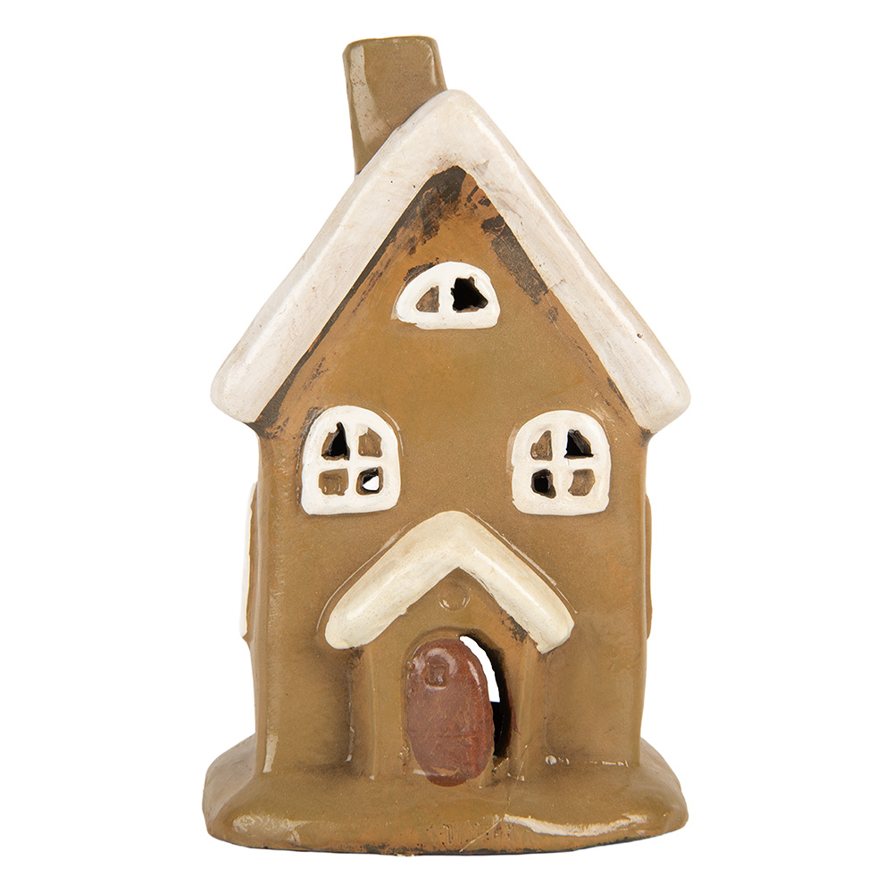 Clayre & Eef | Decoratie Huisje Bruin Beige 10x10x16 cm | 6CE2195