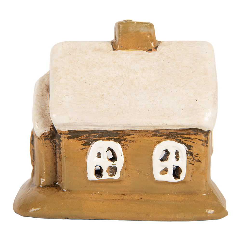 Clayre & Eef | Decoratie Huisje Bruin Beige 9x7x9 cm | 6CE2198