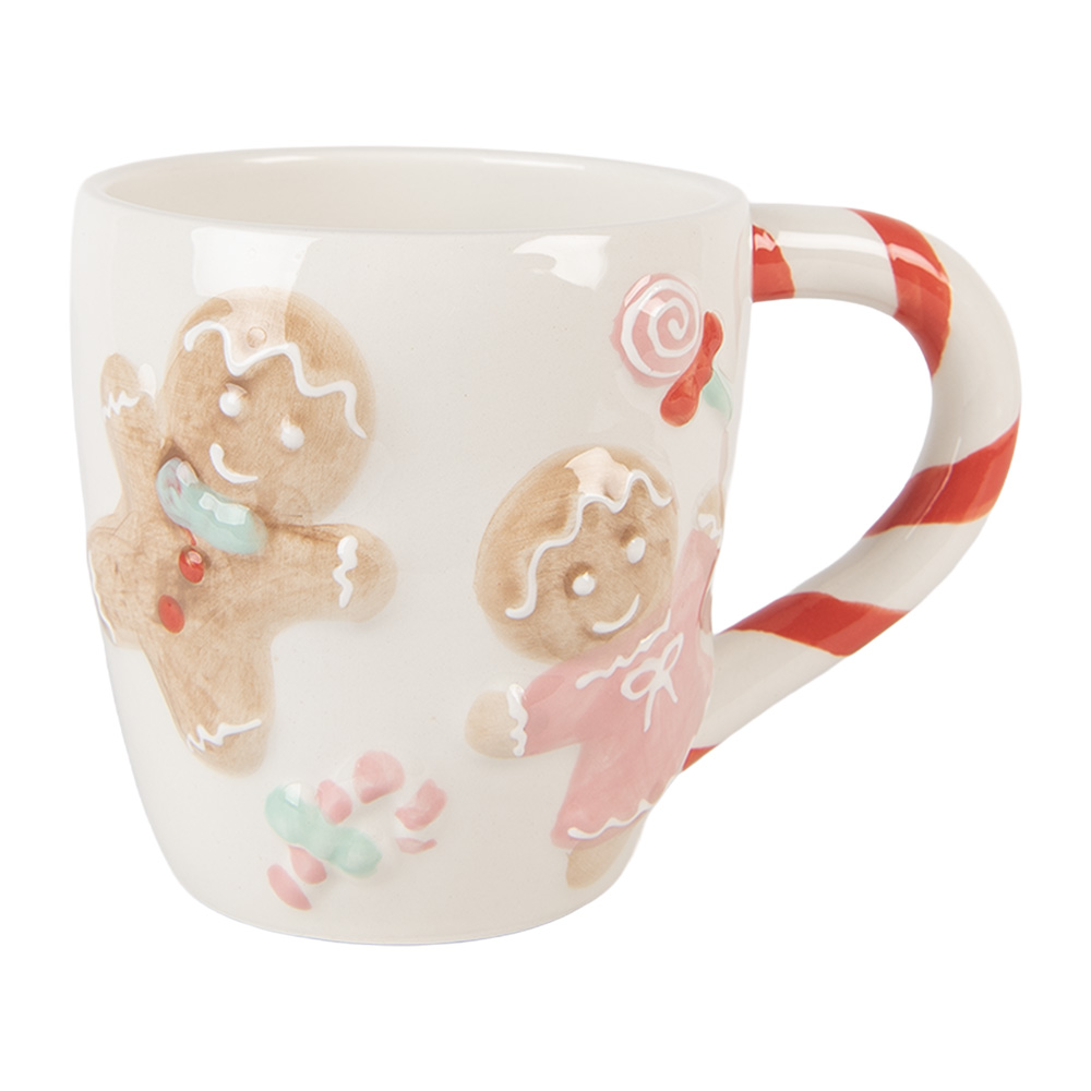Clayre & Eef | Mok Wit Bruin 14x9x10 cm / 350 ml | 6CEMU0198