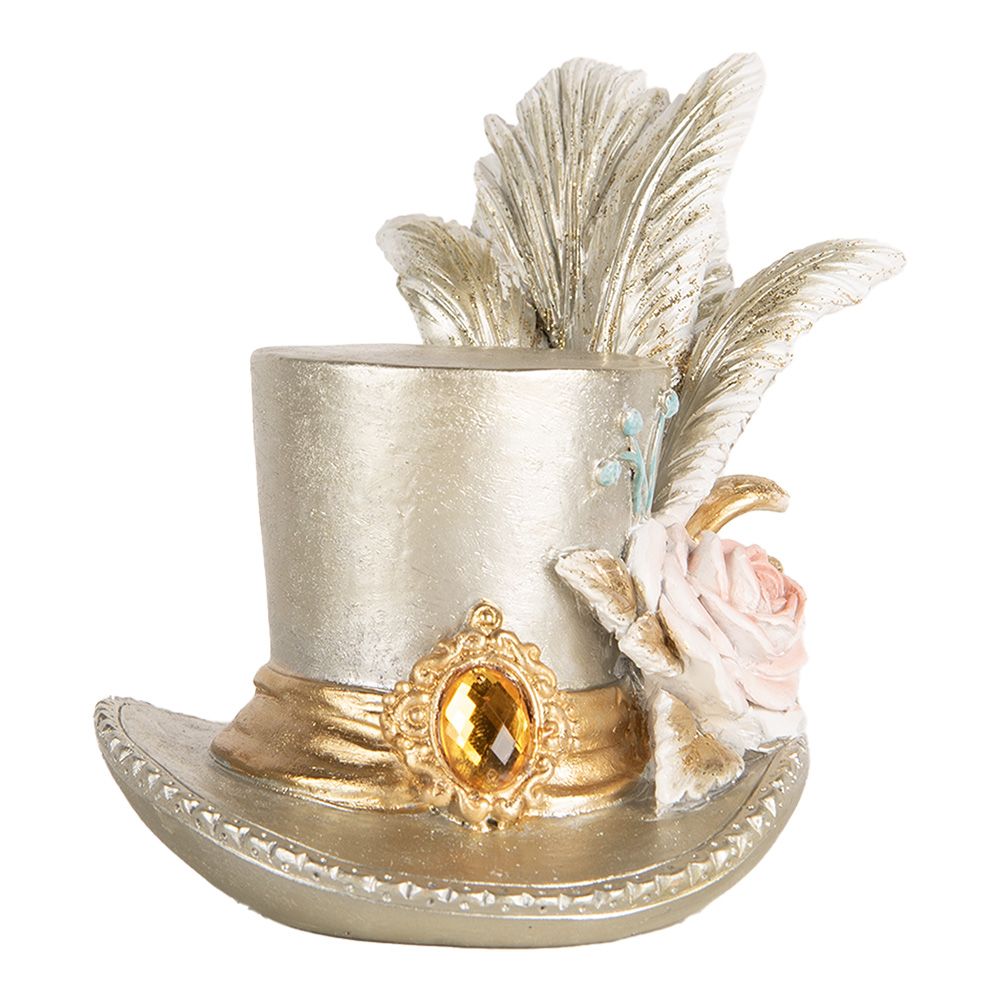 Clayre & Eef | Decoratie Hoed Zilverkleurig 13x11x13 cm | 6PR5639