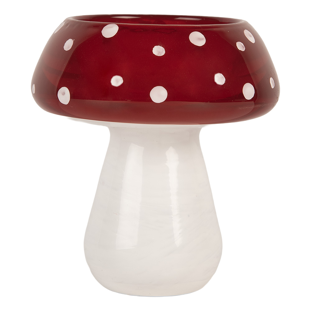 Clayre & Eef | Waxinelichthouder Paddenstoel Wit Rood ø 8x9 cm | 6GL5198