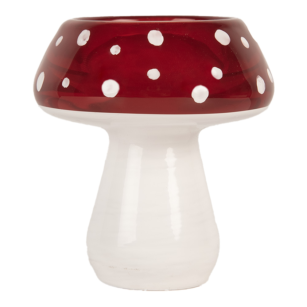 Clayre & Eef | Waxinelichthouder Paddenstoel Wit Rood ø 7x7 cm | 6GL5199