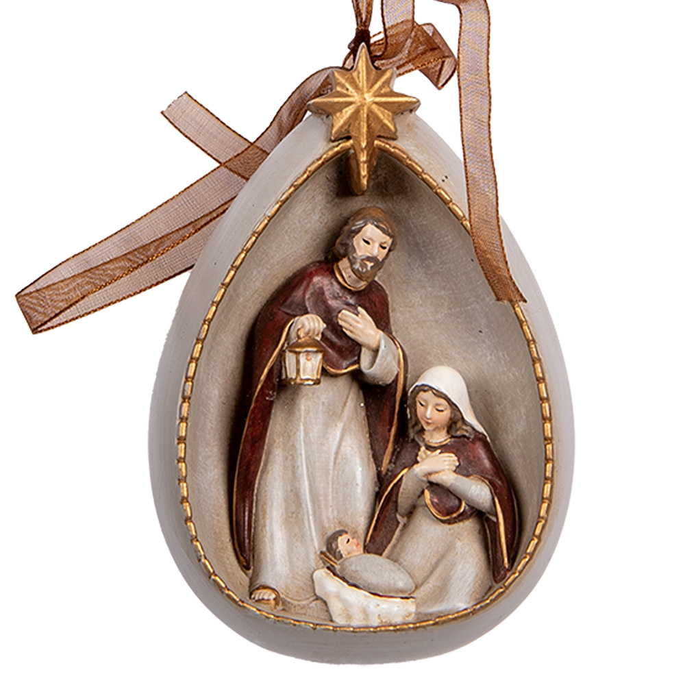 Clayre & Eef | Decoratie hanger Kerstgroep Beige Bruin 8x4x11 cm | 6PR5402